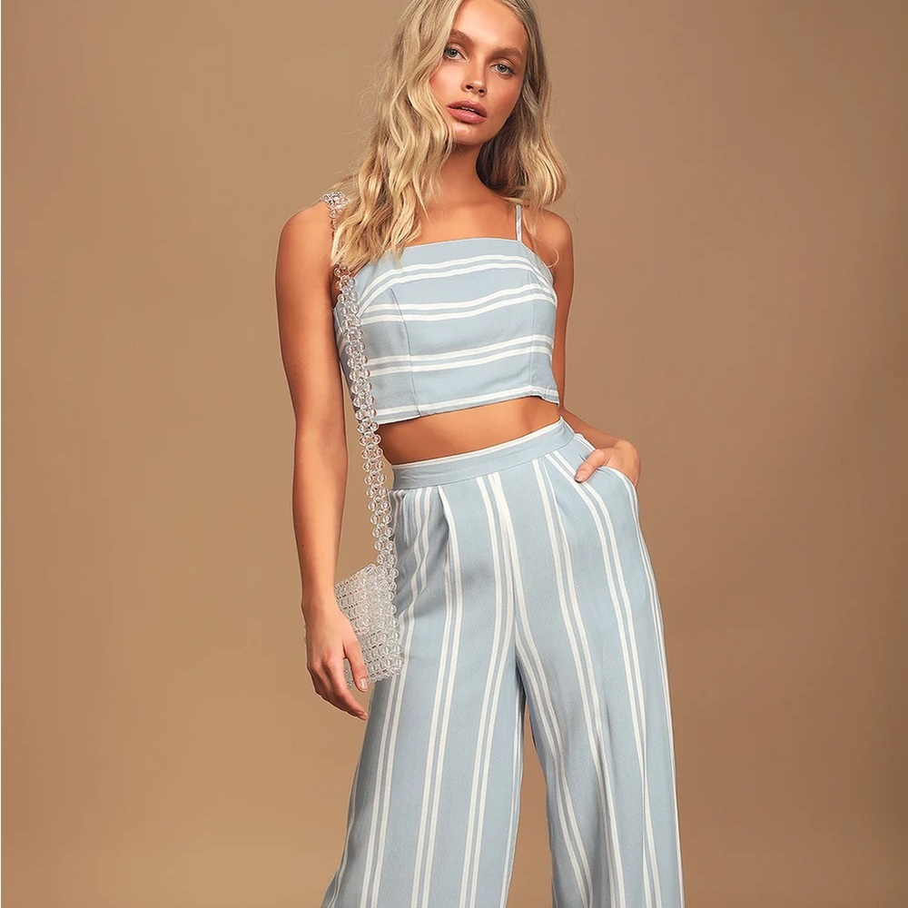 Coastal Living Light Blue and White Striped Two-Piece Jumpsuit Size Large